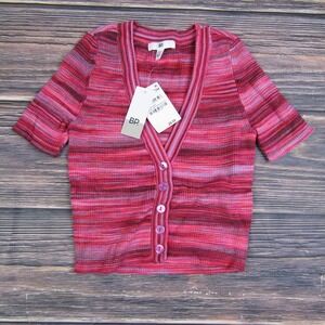 BP NEW NWT Womens XXS Pink Red Striped V Neck Button Up Cardigan